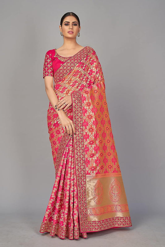 Monjolika Fashion Women's Woven Silk Blend Saree With Blouse Piece