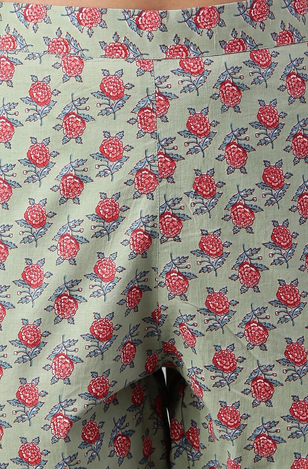 Janasya Women's Sea Green Cotton Floral Print Kurta with Pant