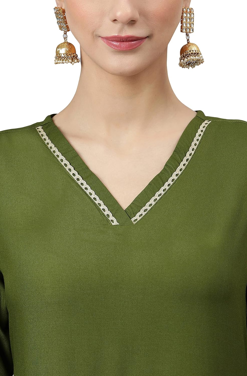 Janasya Women's Olive Green Rayon Solid Kurta with Palazzo and Dupatta