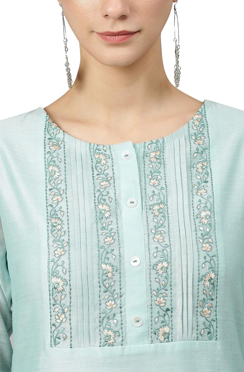 Janasya Women's Sea Blue Chanderi Silk Solid Kurta with Pant and Dupatta