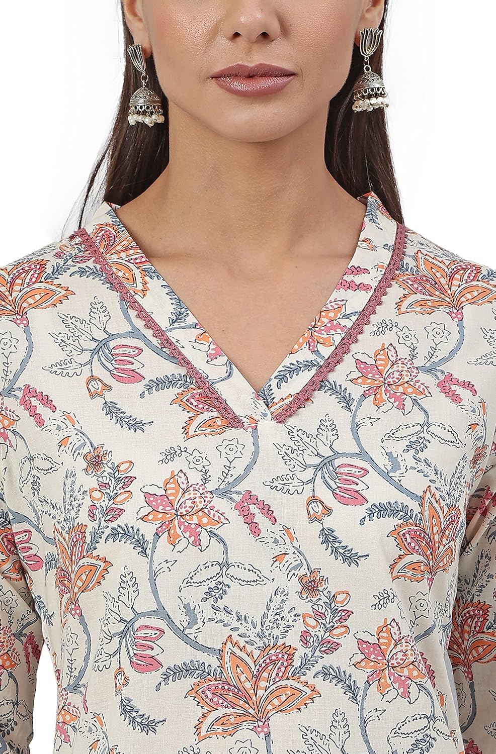 Janasya Women's Off-White Cotton Printed Kurta with Pant