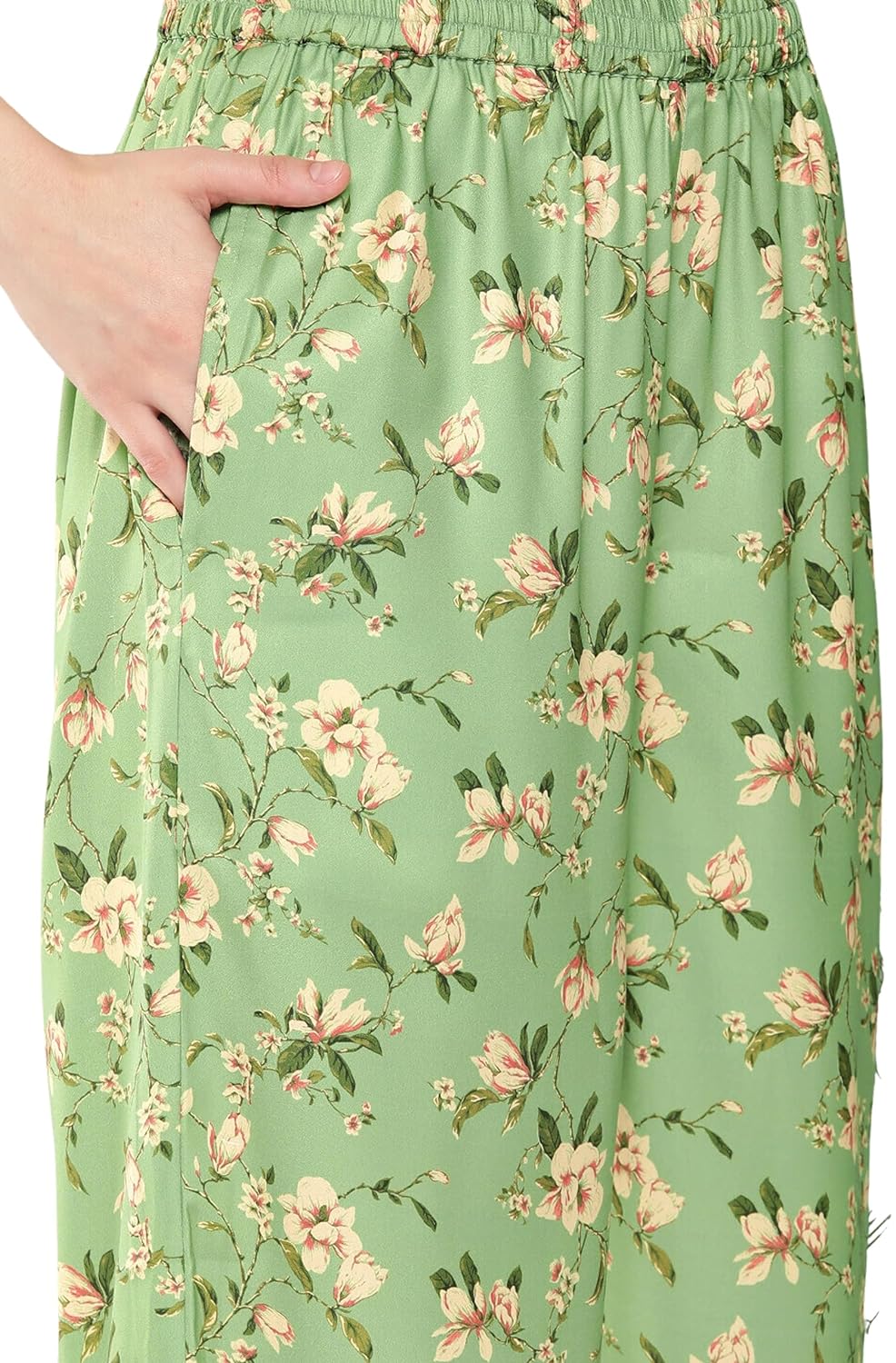 Janasya Women's Green Moss Digital Floral Printed Co-ords Set