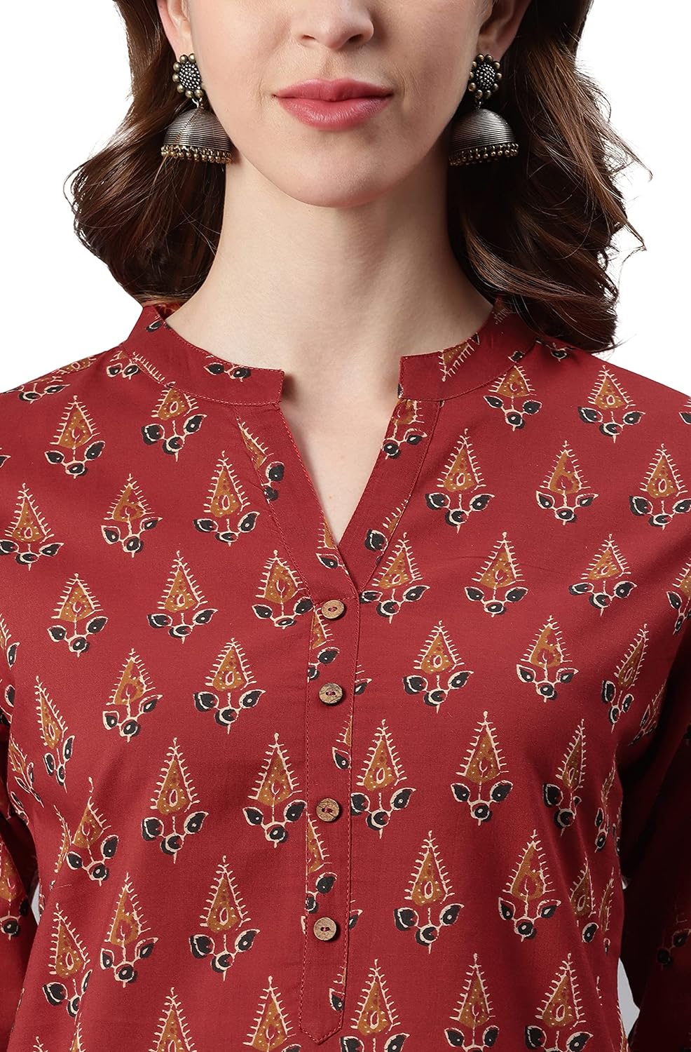 Janasya Women's Red Cotton Tunic