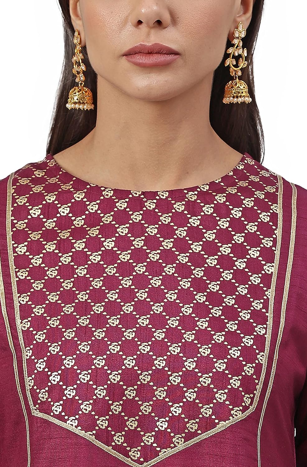 Janasya Women's Wine Poly Silk A-Line Kurta with Palazzo And Dupatta