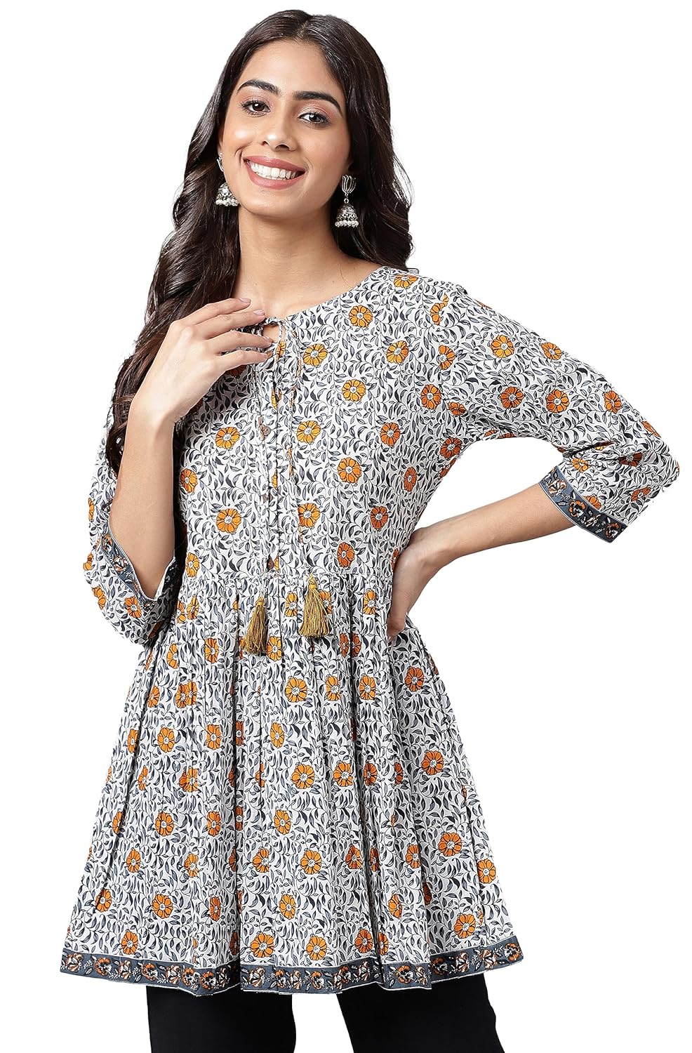 Janasya Women's Multicolor Cotton Botanical Printed Peplum Top