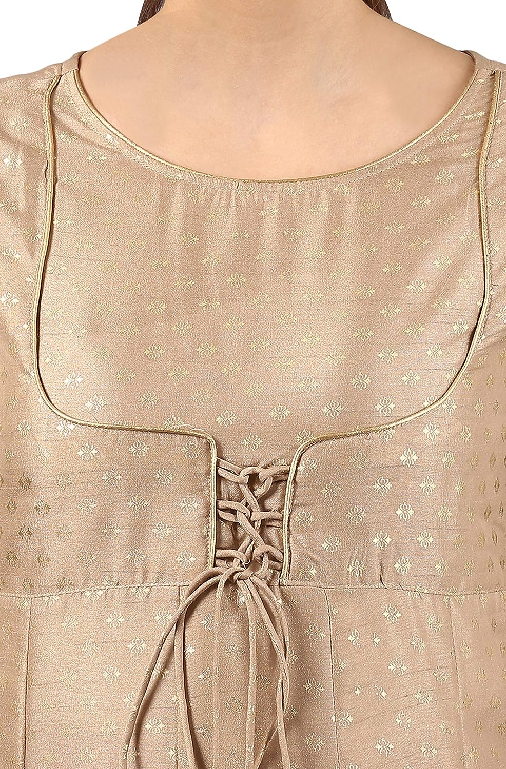 Janasya Women's Poly Silk Anarkali Kurta Beige