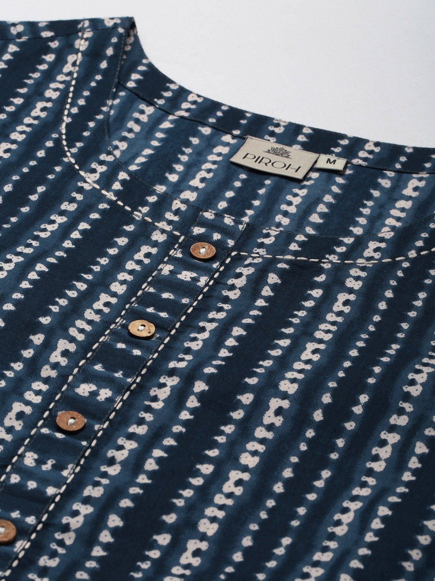 PIROH Womens Cotton Stripe Print Straight Kurta Blue