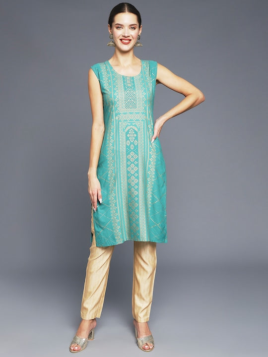 Anubhutee Women Sea Green Geometric Kurta