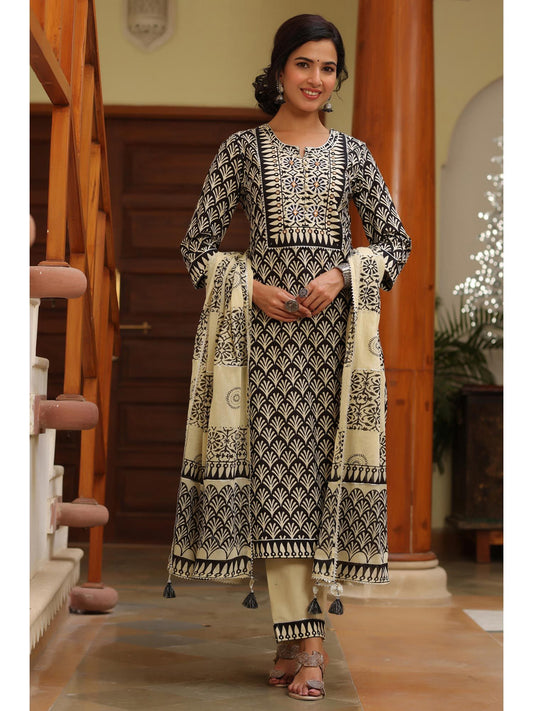 PIROH Womens Floral Print Kurta Pant Dupatta Set (Set of 3)