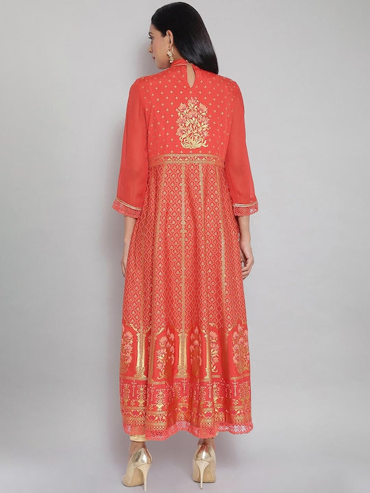 Aurelia Women Orange Paisley Embroidered Flared Sleeves Anarkali Kurta