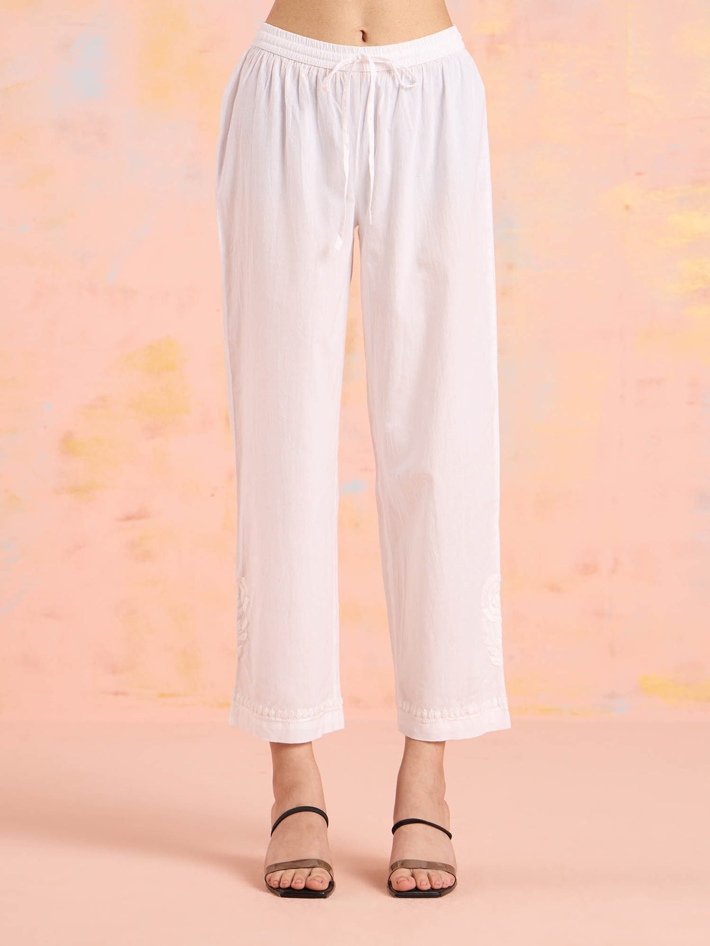 Likha White Tonal Chikankari Kurta Pant & Dupatta (Set of 3)