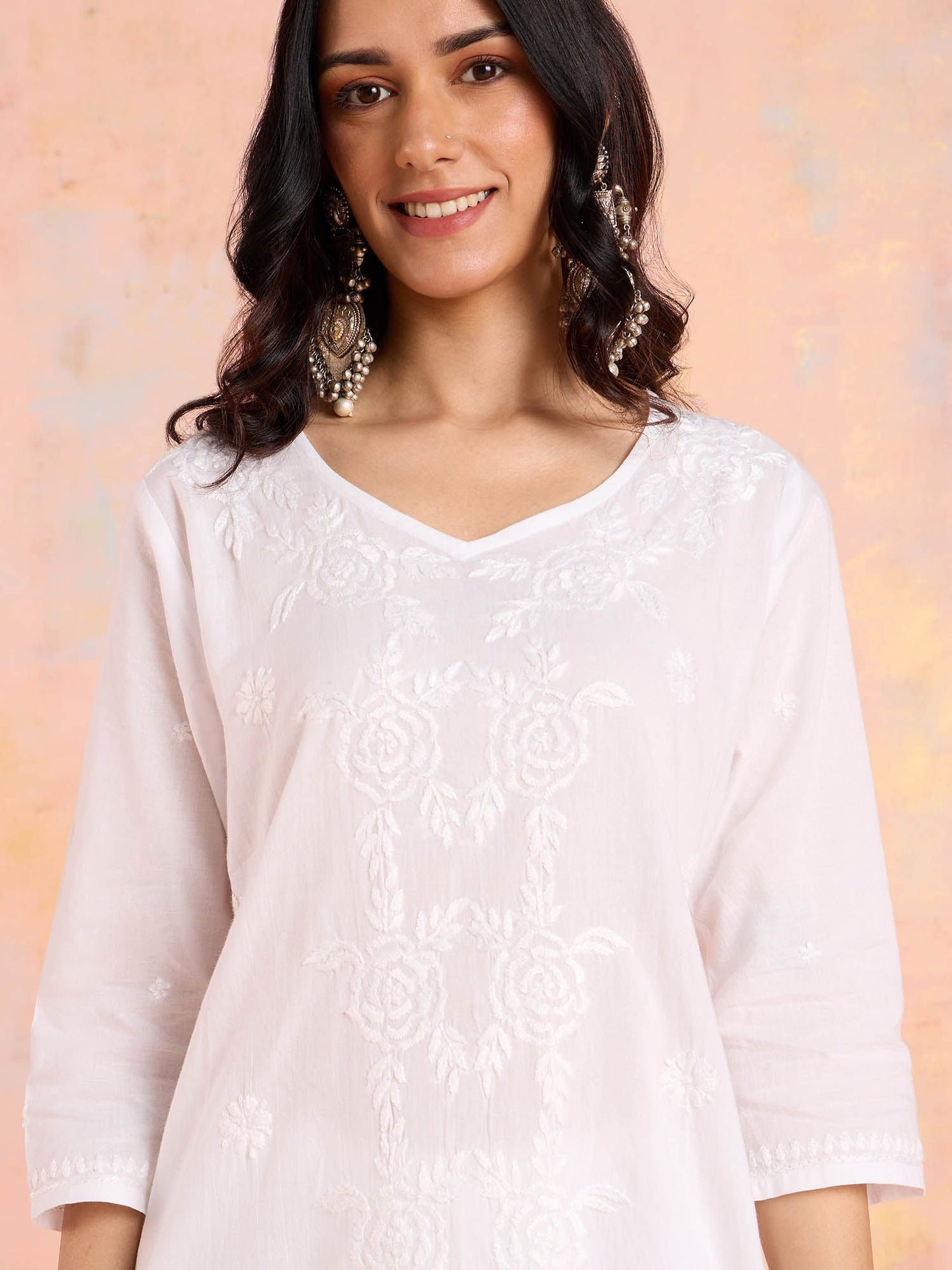 Likha White Tonal Chikankari Kurta Pant & Dupatta (Set of 3)