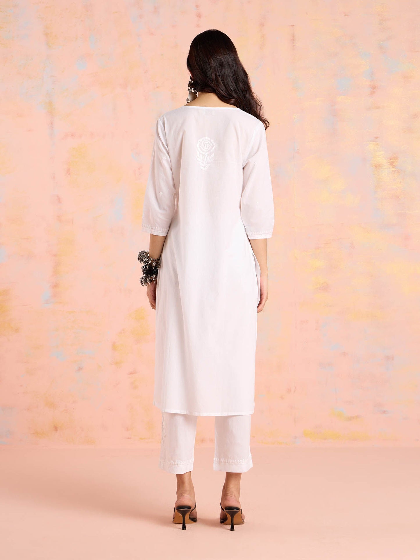 Likha White Tonal Chikankari Kurta Pant & Dupatta (Set of 3)