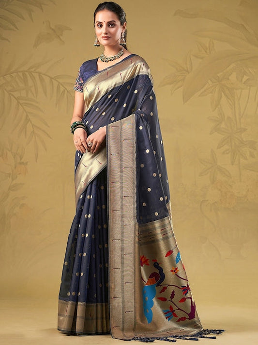 Sangria Geometric Woven Designed Saree