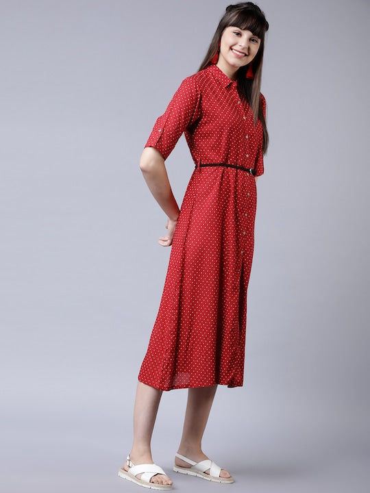 Vishudh Women Red & White Shirt Dress