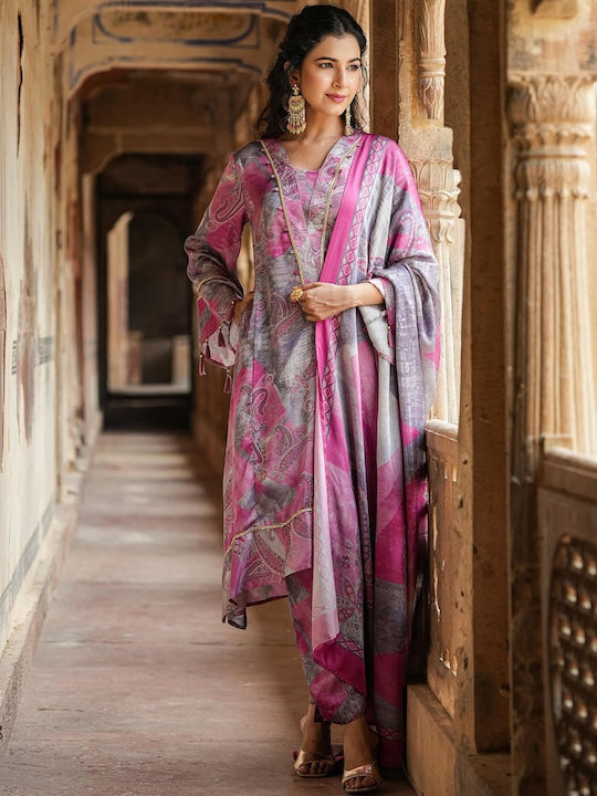 Scakhi Paisley Printed Kurta with Trousers & Dupatta