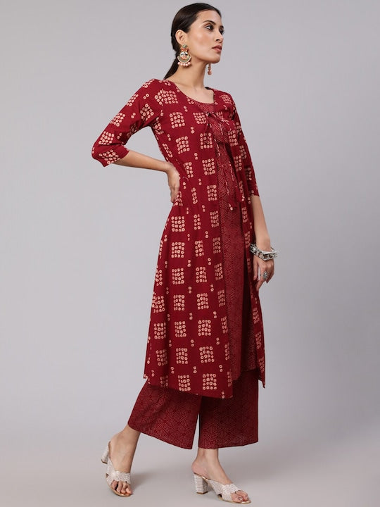 AKS Floral Printed Regular Pure Cotton A Line Kurta with Palazzos