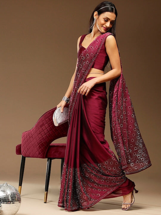 Sangria Magenta Embellished Pure Georgette Saree