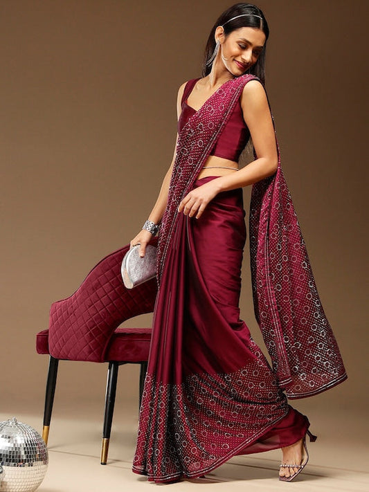 Sangria Magenta Embellished Pure Georgette Saree