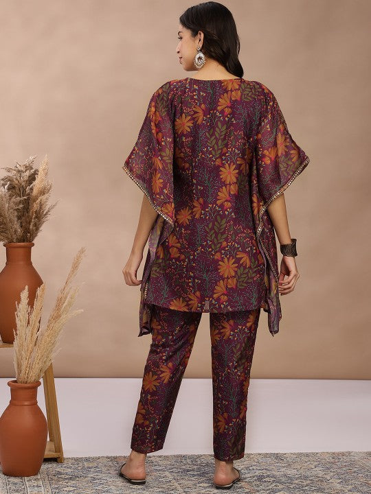 Fabmora Women Floral Printed Regular Gotta Patti Kurta with Trousers