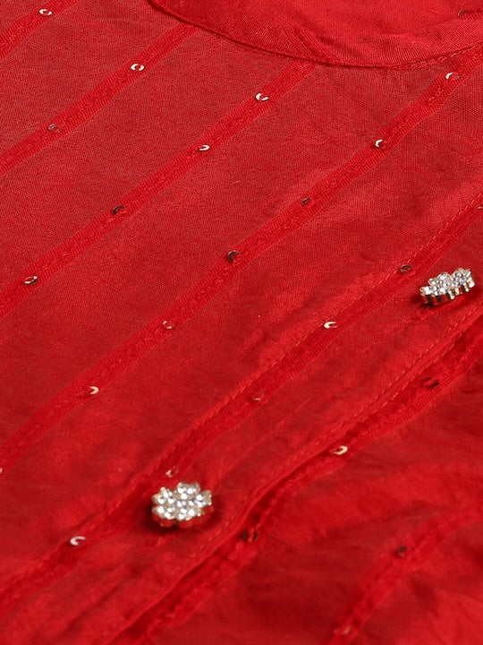 Vastramay Sishu Boys Embroidered Angrakha Sequinned Kurta with Dhoti Pants