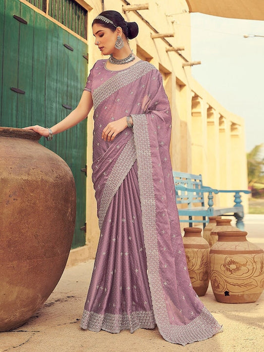 Satrani Floral Embroidered Pure Georgette Chanderi Saree