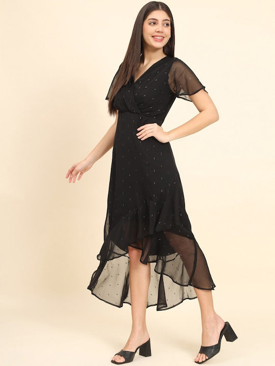 Here&now Abstract Printed Flutter Sleeve A-Line Midi Dress