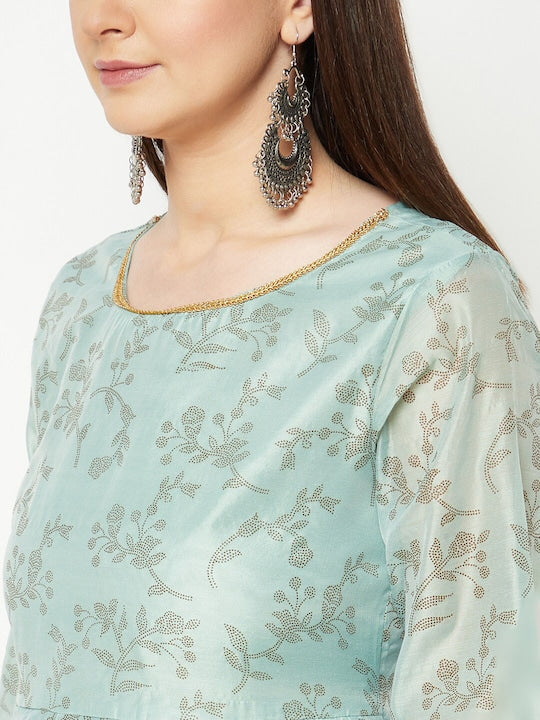 IMARA Floral Printed Embroidered Sequinned Anarkali Kurta with Churidar & Dupatta