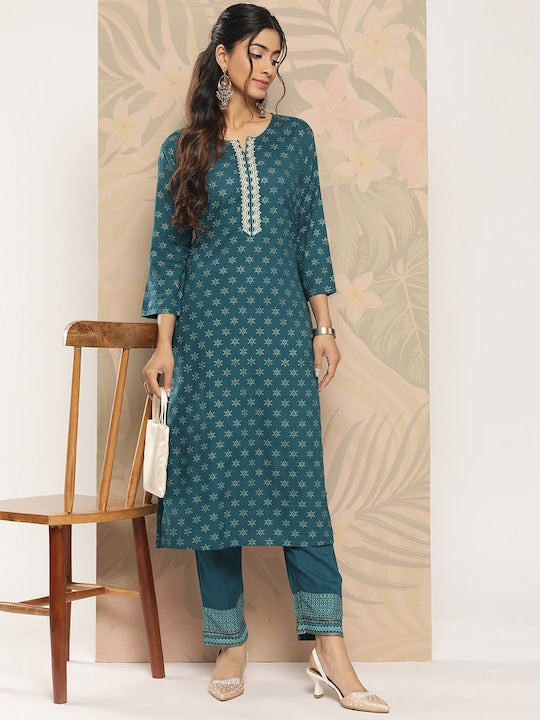 Yufta Ethnic Motifs Printed Regular Kurta with Trousers