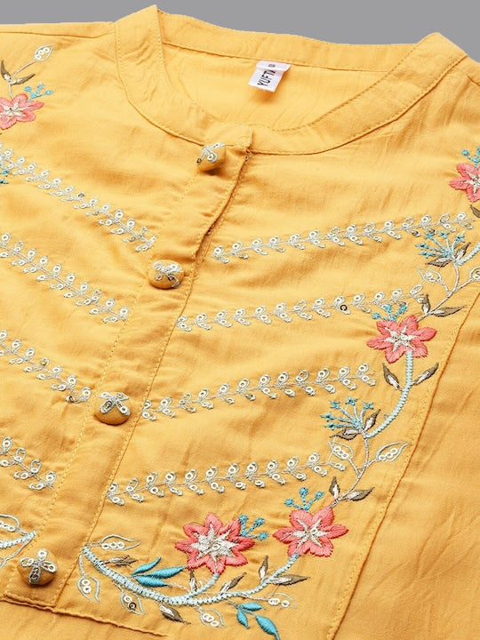 Yufta Floral Embroidered Sequined Kurta with Trousers & Dupatta