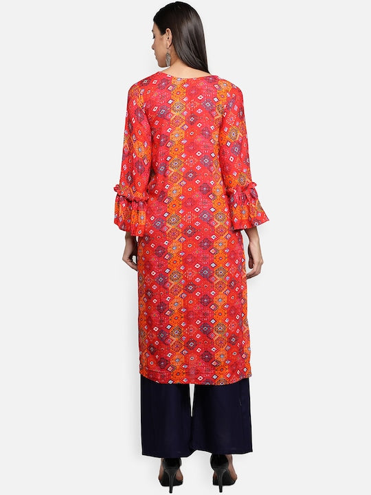 Fabclub Pink Ethnic Motifs Printed Viscose Rayon Straight Kurta