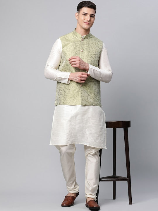 Jompers Men Green Embellished Nehru Jackets