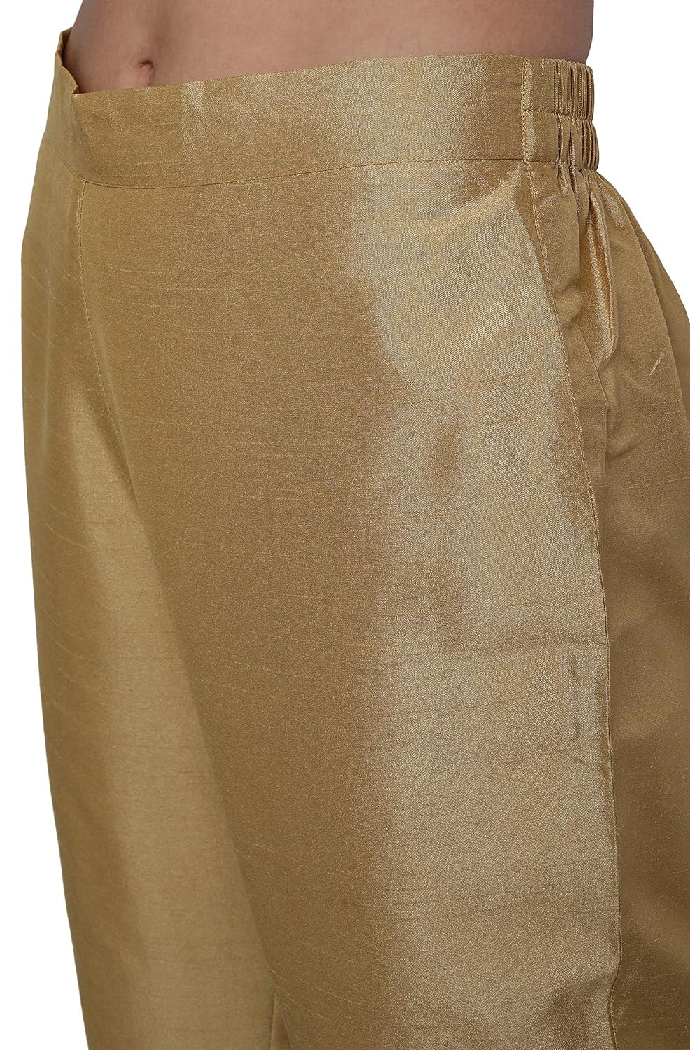 Janasya Women's Gold Poly Silk Solid Kurta with Pant and Dupatta Gold