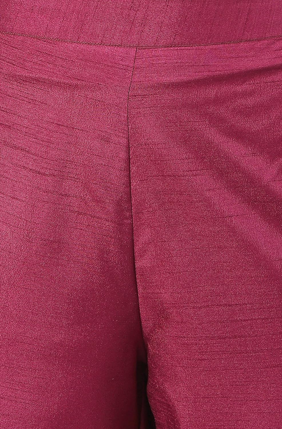 Janasya Women's Wine Poly Silk A-Line Kurta with Palazzo And Dupatta