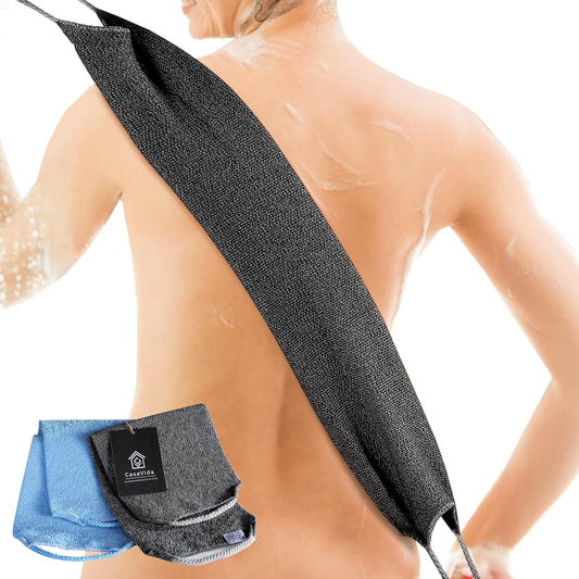 CasaVida Back Scrubber for Shower Exfoliating Body Scrubber Nylon Bath Towel Shower Back Washer Exfoliating Washcloth Rear Scrub Japanese Stretchable Pull Strap Wash Cloth Scrub Washcloth 2 Pack