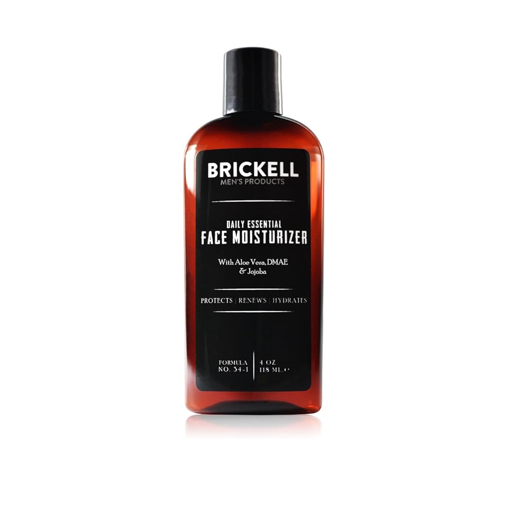 Brickell Men's Daily Essential Face Moisturizer for Men, Natural and Organic Fast-Absorbing Face Lotion with Hyaluronic Acid, Green Tea, and Jojoba, 4 Ounce, Scented