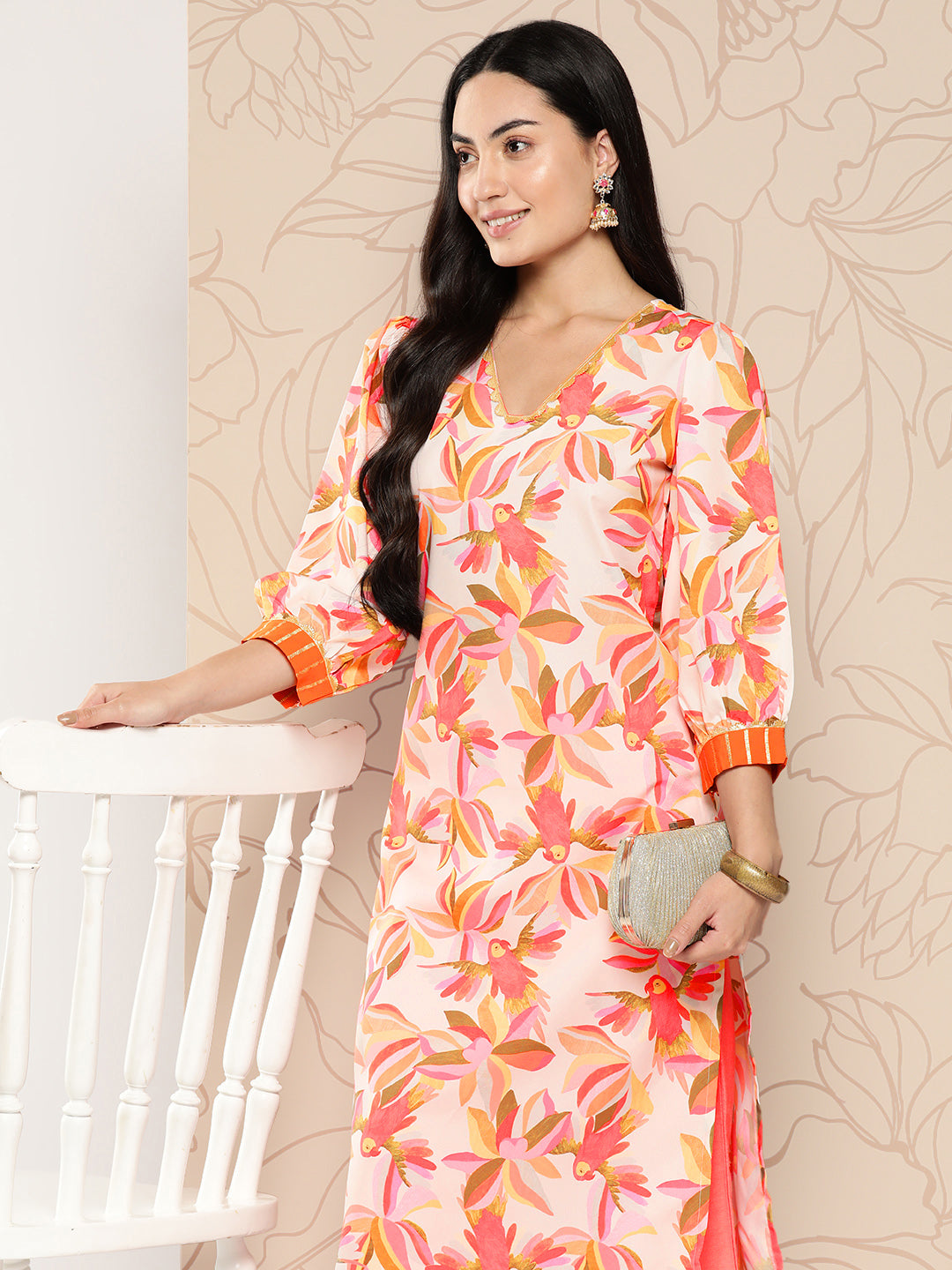 Ahalyaa Women Floral Printed Gotta Patti Crepe Kurta