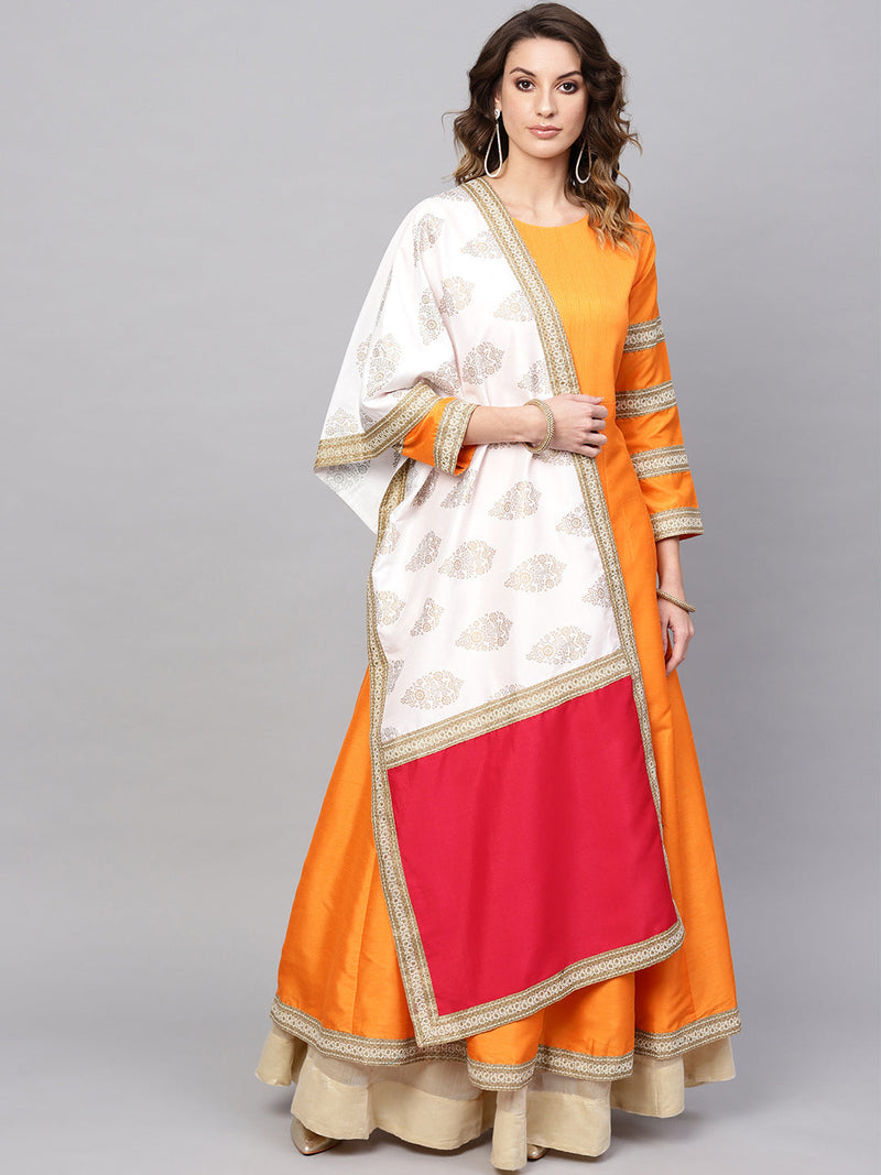 Ahalyaa Women Solid Pleated Kurta with Dupatta