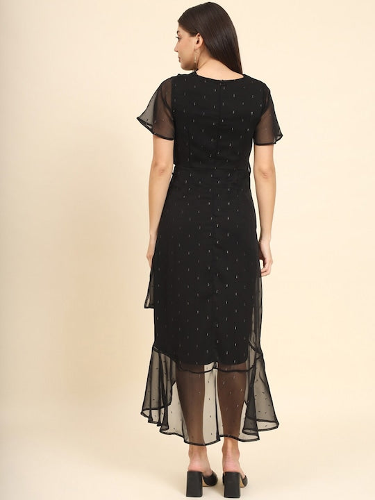 Here&now Abstract Printed Flutter Sleeve A-Line Midi Dress