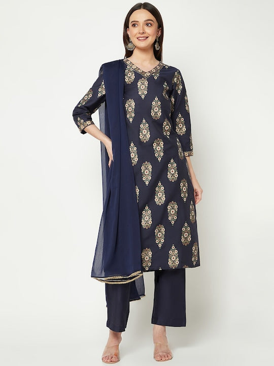 IMARA Floral Printed Embroidered Gotta Patti Regular Kurta with Trousers & Dupatta