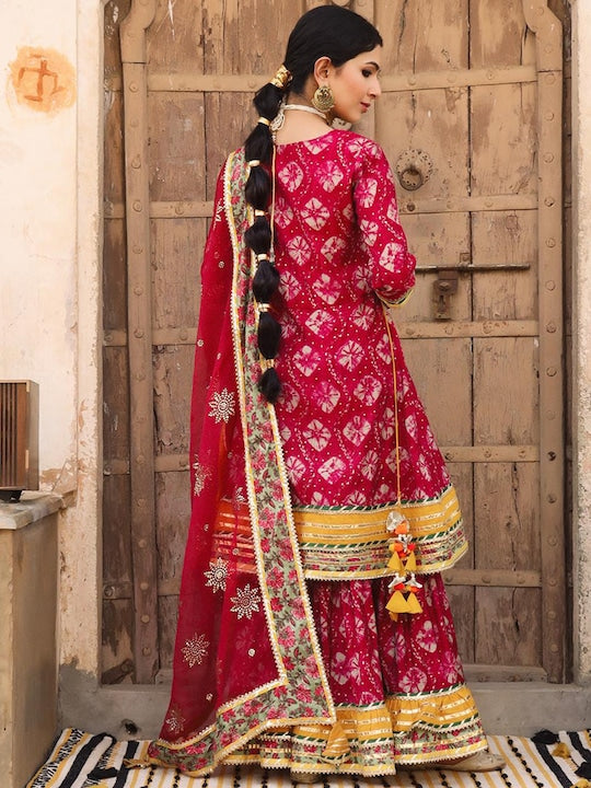 Scakhi Ombre Dyed Gotta Patti Pure Silk Kurti With Sharara & Dupatta