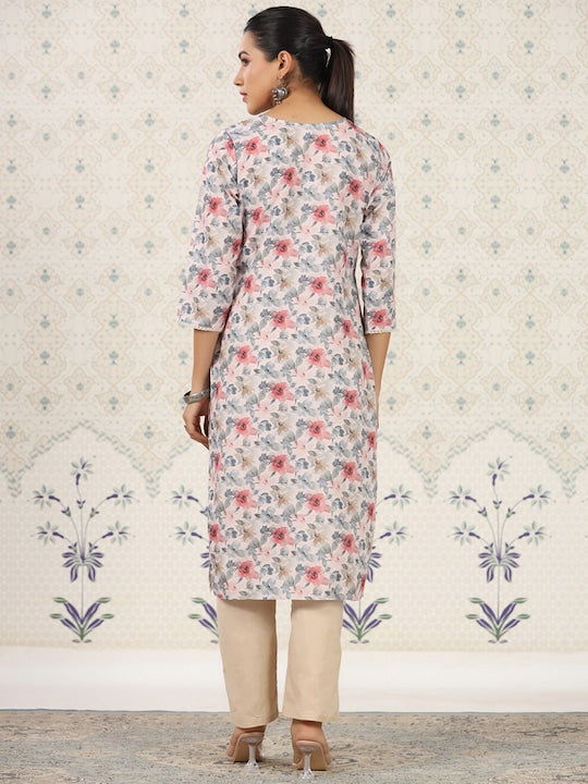 House of Pataudi Floral Printed Straight Kurta