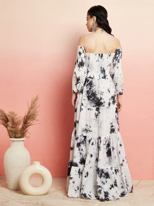 AKS Tie And Dyed Off-Shoulder Cotton Maxi Dress