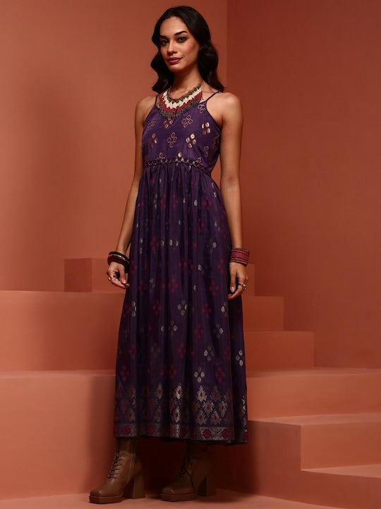 IMARA Ethnic Motifs Printed Gathered Or Pleated Maxi Ethnic Dress