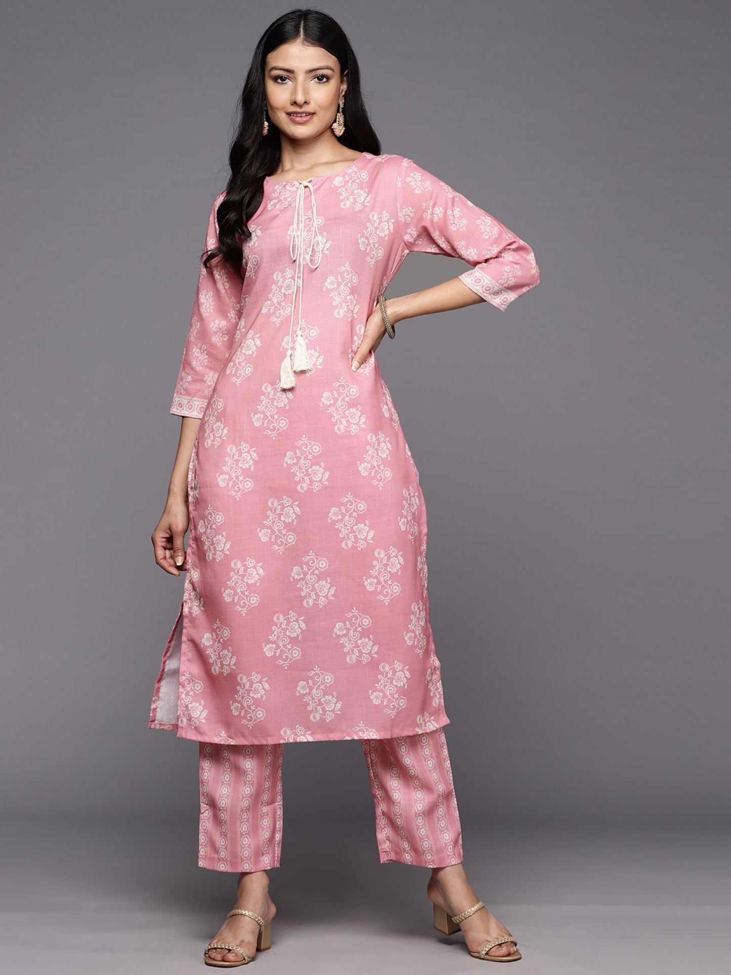 KSUT Women Pink Digital Printed Kurta (Set of 2)