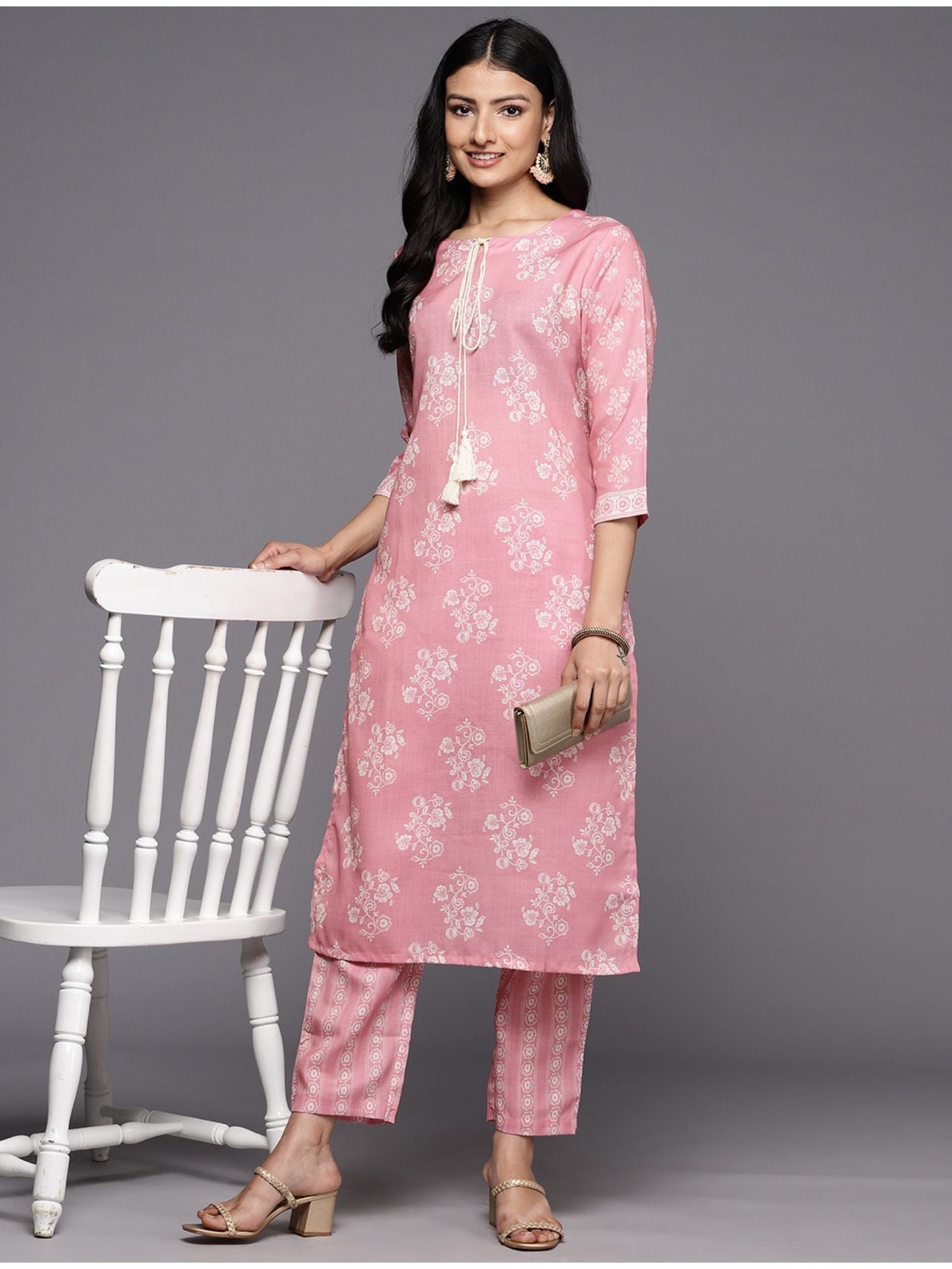KSUT Women Pink Digital Printed Kurta (Set of 2)