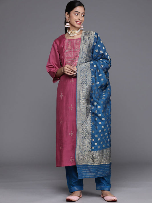 KSUT Women Pink Kurta With Delicate Zari Embroidery (Set of 3)