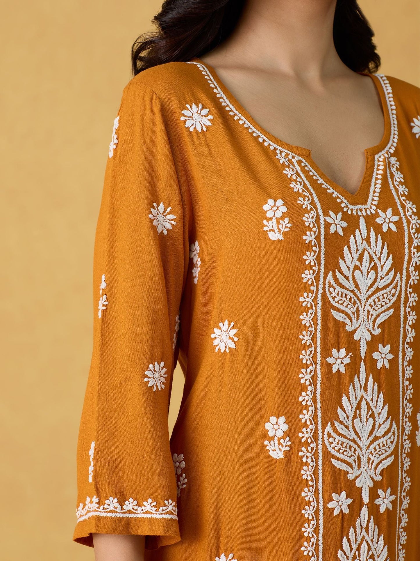 Likha Yellow Chikankari Kurta Pant & Dupatta LIKSKD299 (Set of 3)