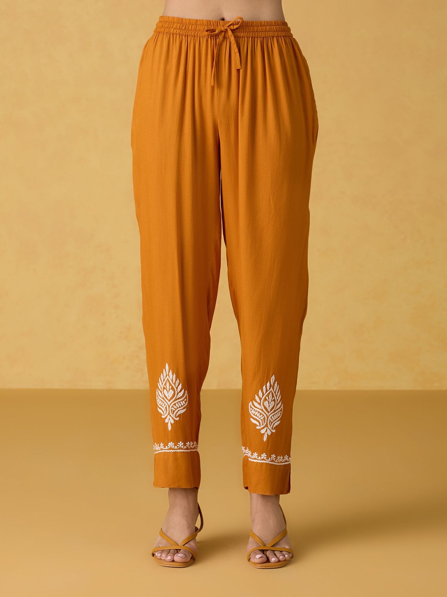 Likha Yellow Chikankari Kurta Pant & Dupatta LIKSKD299 (Set of 3)