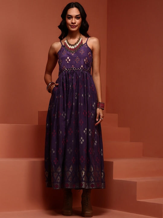 IMARA Ethnic Motifs Printed Gathered Or Pleated Maxi Ethnic Dress